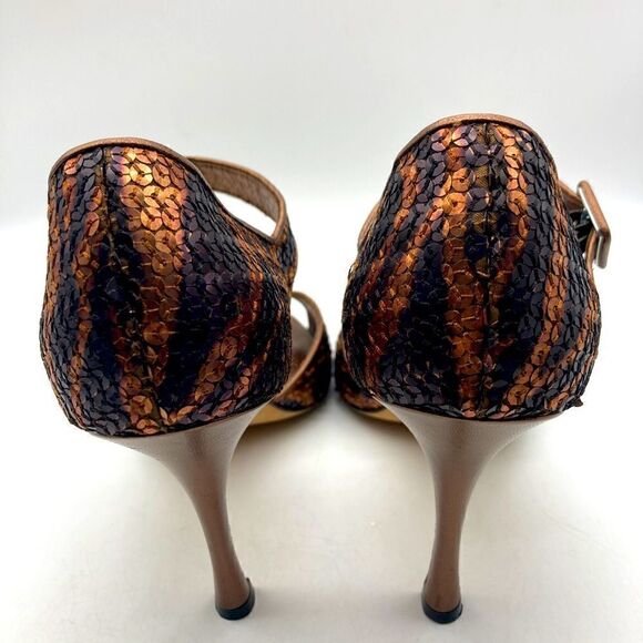 Manolo Blahnik Bronze Sequin/Leather Heels Size 39,5/9,5 - Picture 8 of 12